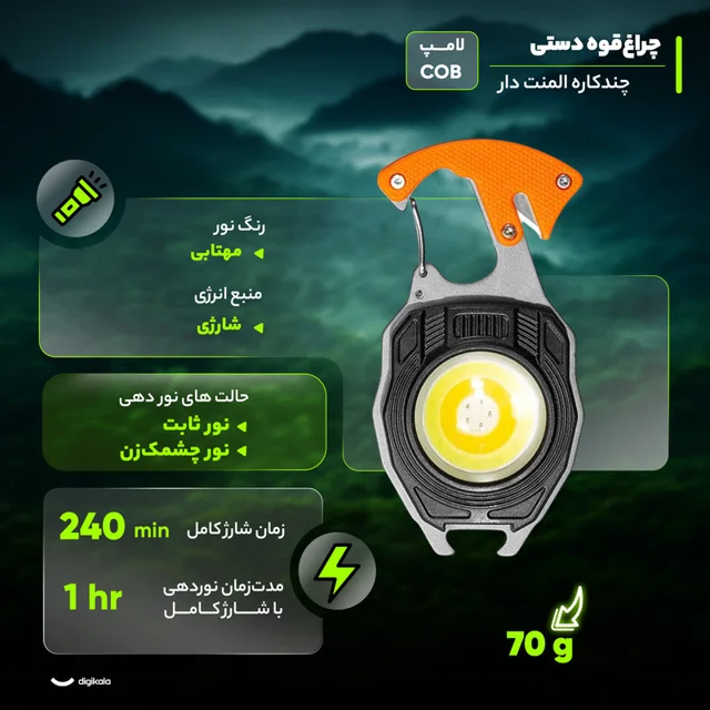 چراغ قوه دستی مدل چند کاره المنت دار 103087616